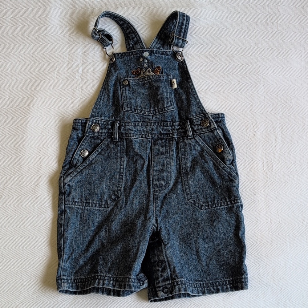 Vintage 90s Bum Kids Embroidered Denim Shortalls Diaper Snaps Size 3
